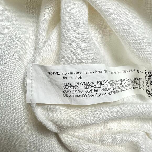 Zara | Women | 100% Linen White Roll Tab V-Neck Button Up Top | Size XS - Picture 9 of 10